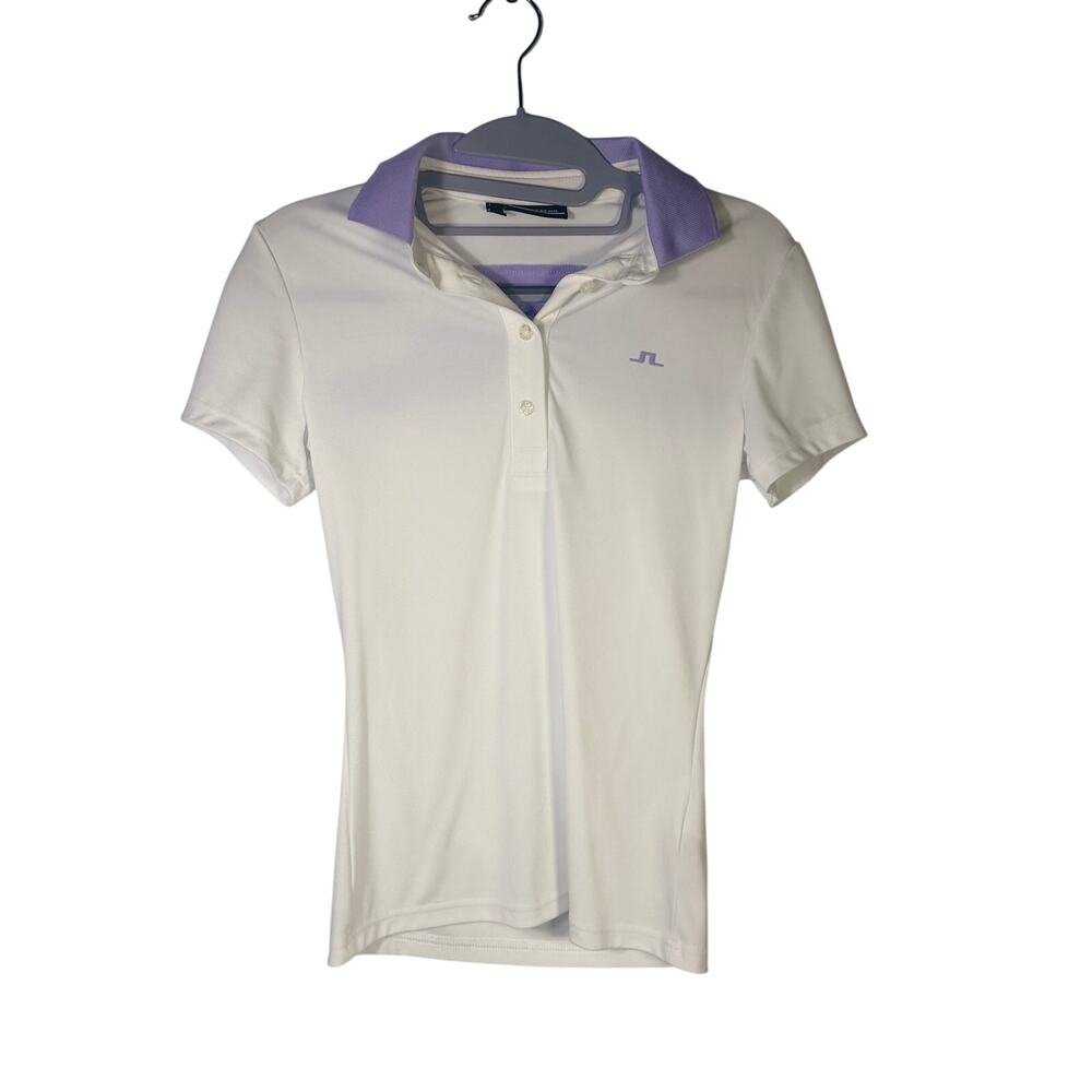 J.Lindeberg Women’s Golf Polo Shirt Size XS White Lavender Short Sleeve